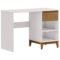Mesa Para Escritório Escrivaninha Home Office 1 Gaveta Cintra F06 Off White Freijó - Lyam Decor - 1