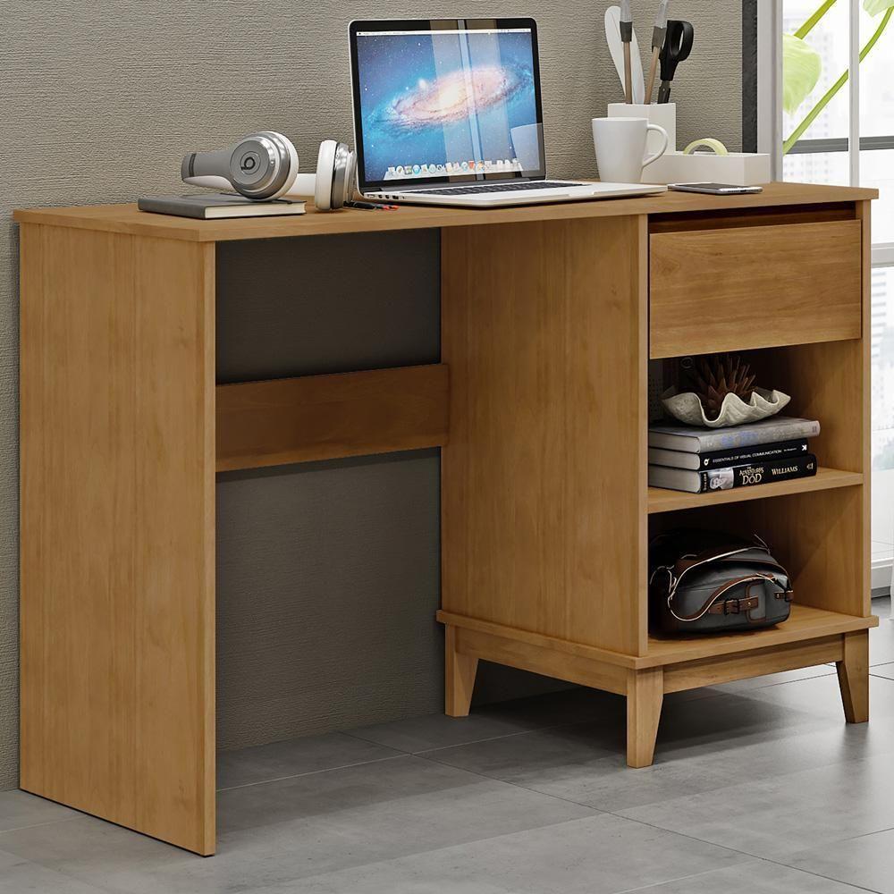 Mesa Para Escritório Escrivaninha Home Office 1 Gaveta Cintra F06 Freijó - Lyam Decor - 2