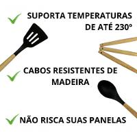 Kit 12 Utensílios De Cozinha Em Silicone C- Cabo De Madeira Resistente E Antiaderente - Preto - 5