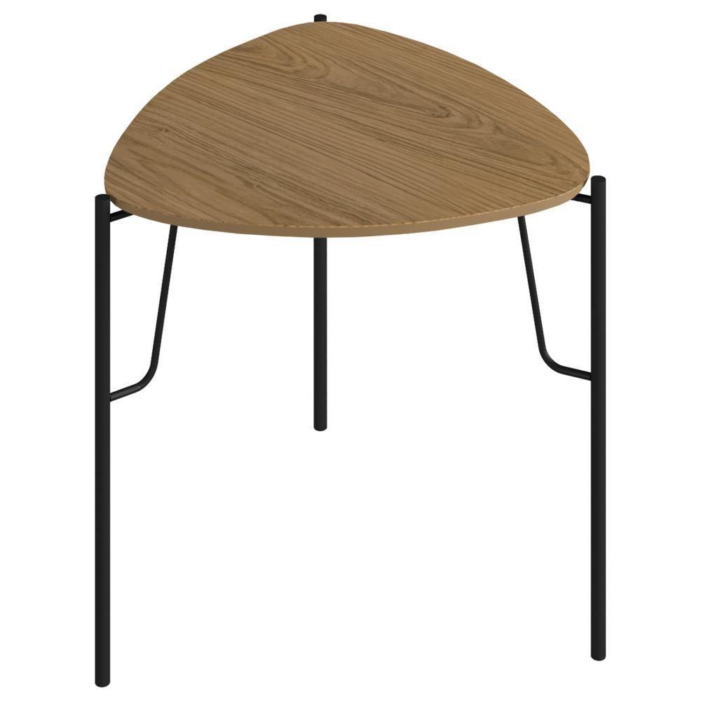 Mesa Lateral Para Sala De Estar Baixa Pés Industrial Preto Alef I03 Louro - Lyam Decor - 1