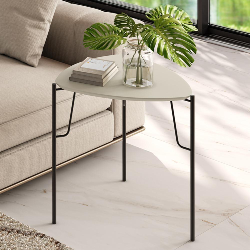 Mesa Lateral Para Sala De Estar Baixa Pés Industrial Preto Alef I03 Luna - Lyam Decor - 2