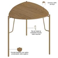 Mesa Lateral Para Sala De Estar Baixa Pés Industrial Dourado Alef I03 Louro - Lyam Decor - 3