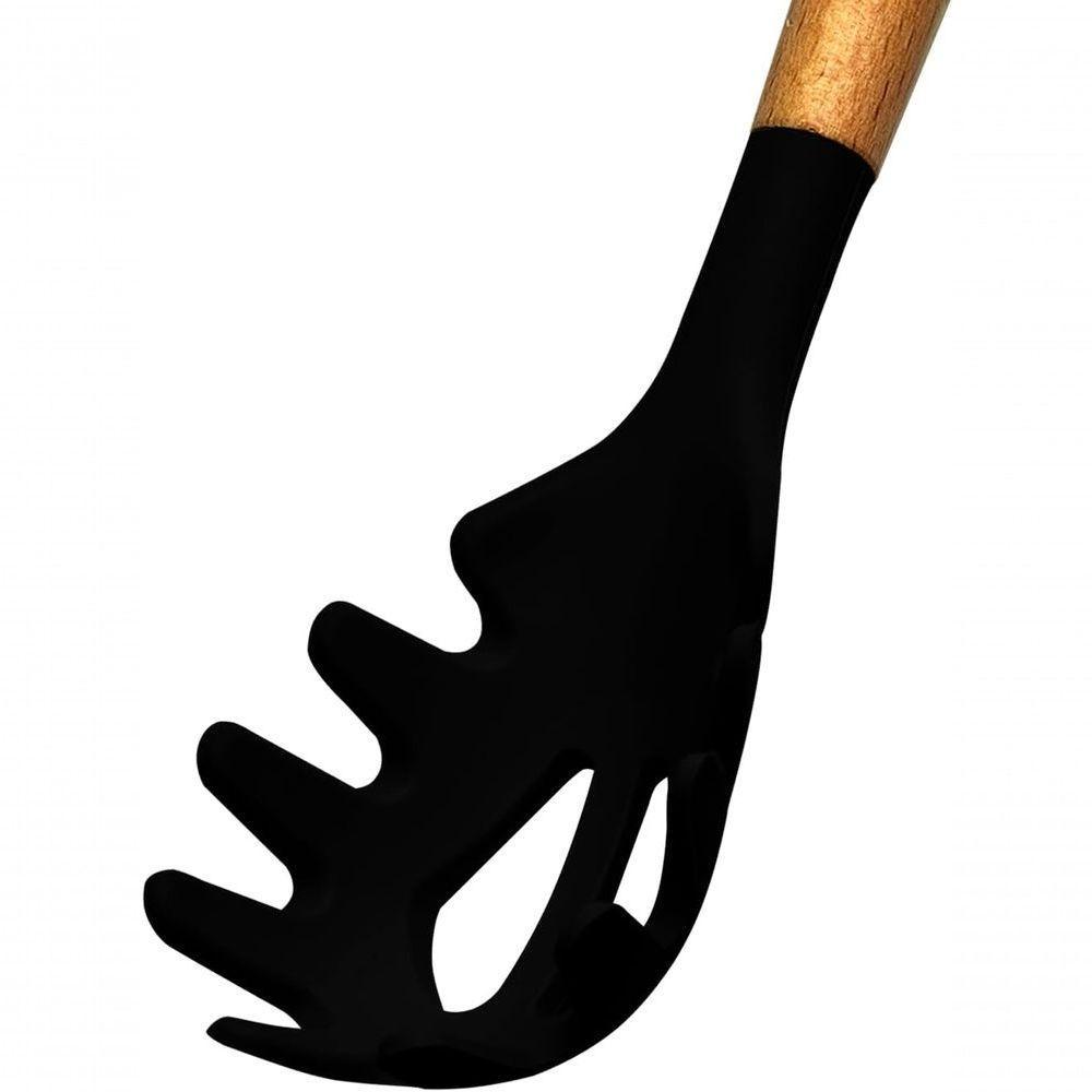 Kit 12 Utensílios De Cozinha Em Silicone E Cabo De Madeira - Preto - 3
