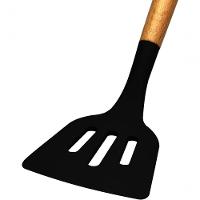 Kit 12 Utensílios De Cozinha Em Silicone E Cabo De Madeira - Preto