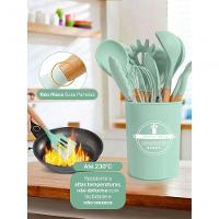 Jogo Kit Utensílios 12 Peças Cozinha Silicone Cabo Madeira Antiaderente Alta Temperatura - Preto - 2