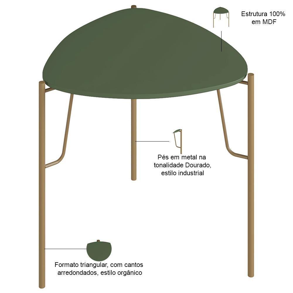Mesa Lateral Para Sala De Estar Baixa Pés Industrial Dourado Alef I03 Musgo - Lyam Decor - 2
