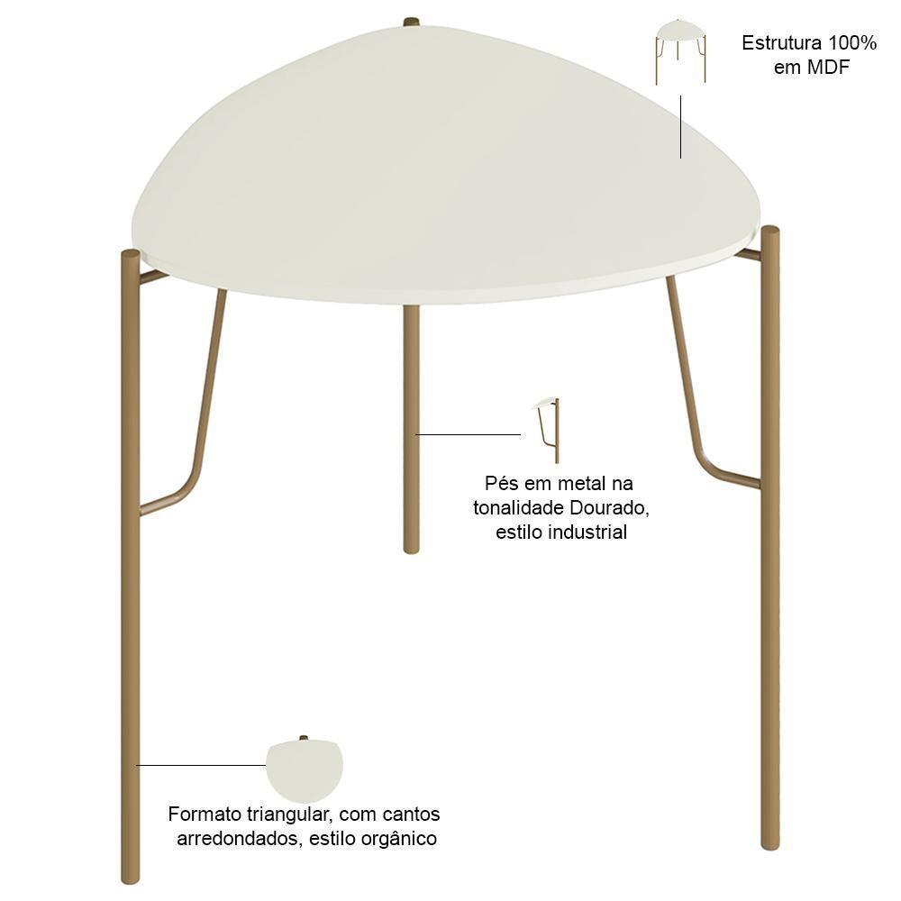 Mesa Lateral Para Sala De Estar Baixa Pés Industrial Dourado Alef I03 Luna - Lyam Decor - 3