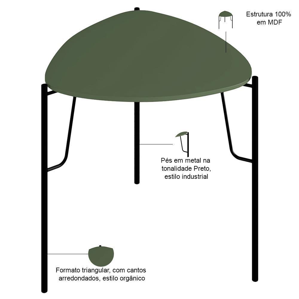 Mesa Lateral Para Sala De Estar Alta Pés Industrial Preto Alef I03 Musgo - Lyam Decor - 2