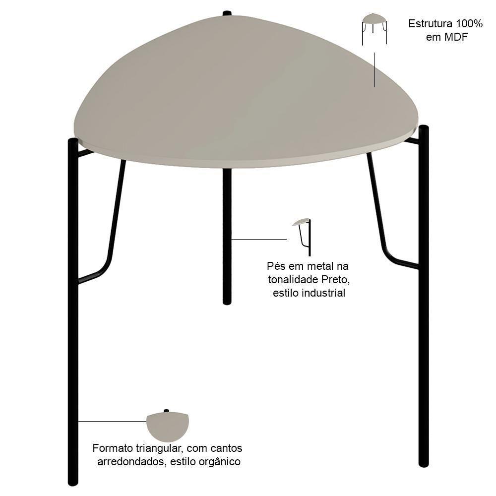 Mesa Lateral Para Sala De Estar Alta Pés Industrial Preto Alef I03 Grigio - Lyam Decor - 2