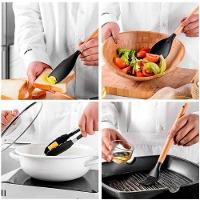 Jogo 12 Utensílios De Cozinha Em Silicone C- Cabo De Madeira Premium E Resistente - Preto - 5