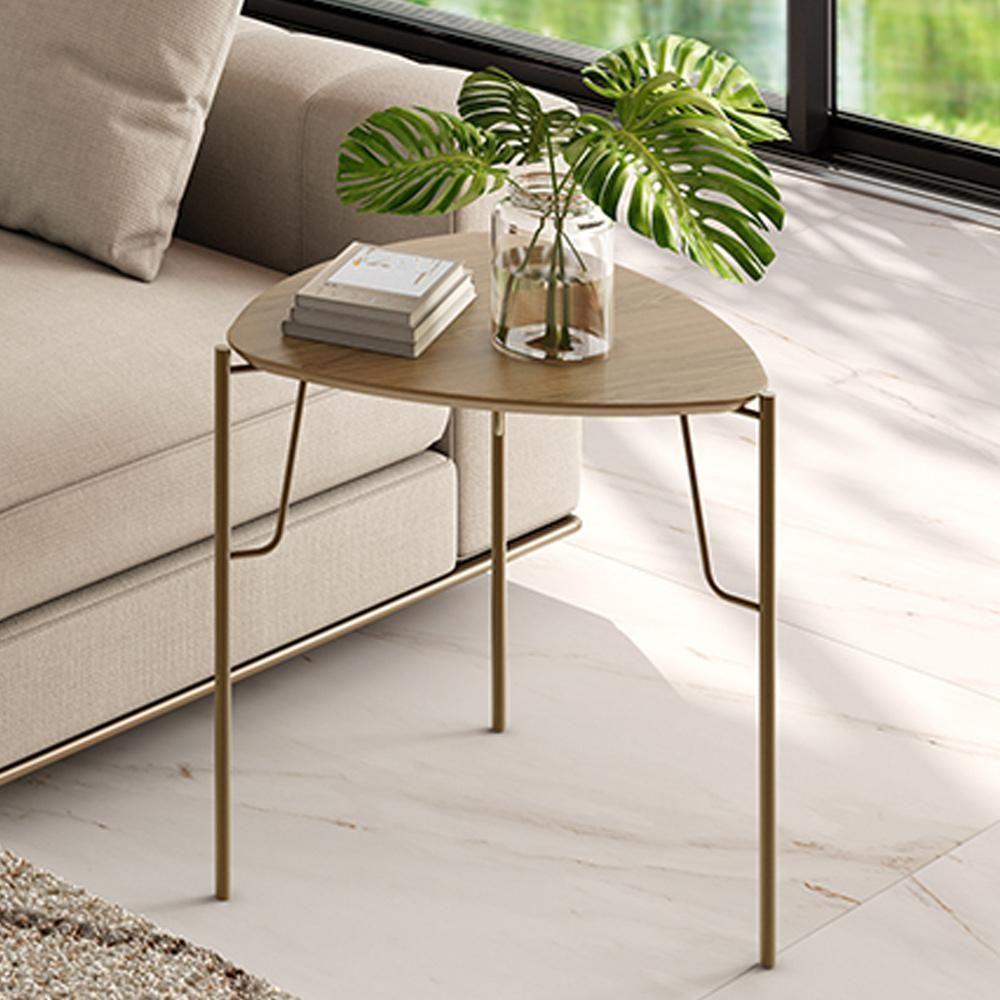 Mesa Lateral Para Sala De Estar Alta Pés Industrial Dourado Alef I03 Louro - Lyam Decor - 2