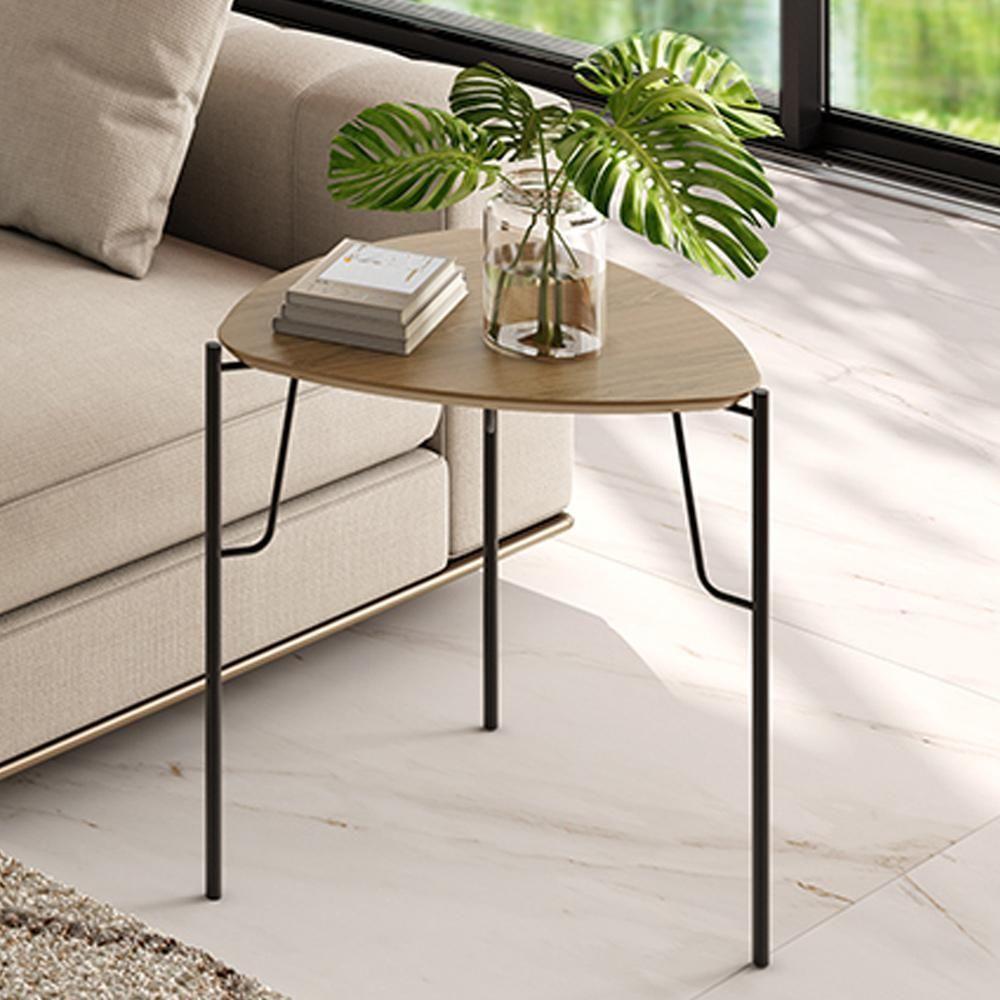 Mesa Lateral Para Sala De Estar Alta Pés Industrial Preto Alef I03 Louro - Lyam Decor - 2