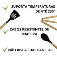Kit 12 Utensílios De Cozinha Em Silicone E Madeira C- Suporte Resistente E Antiaderente - Preto - 8
