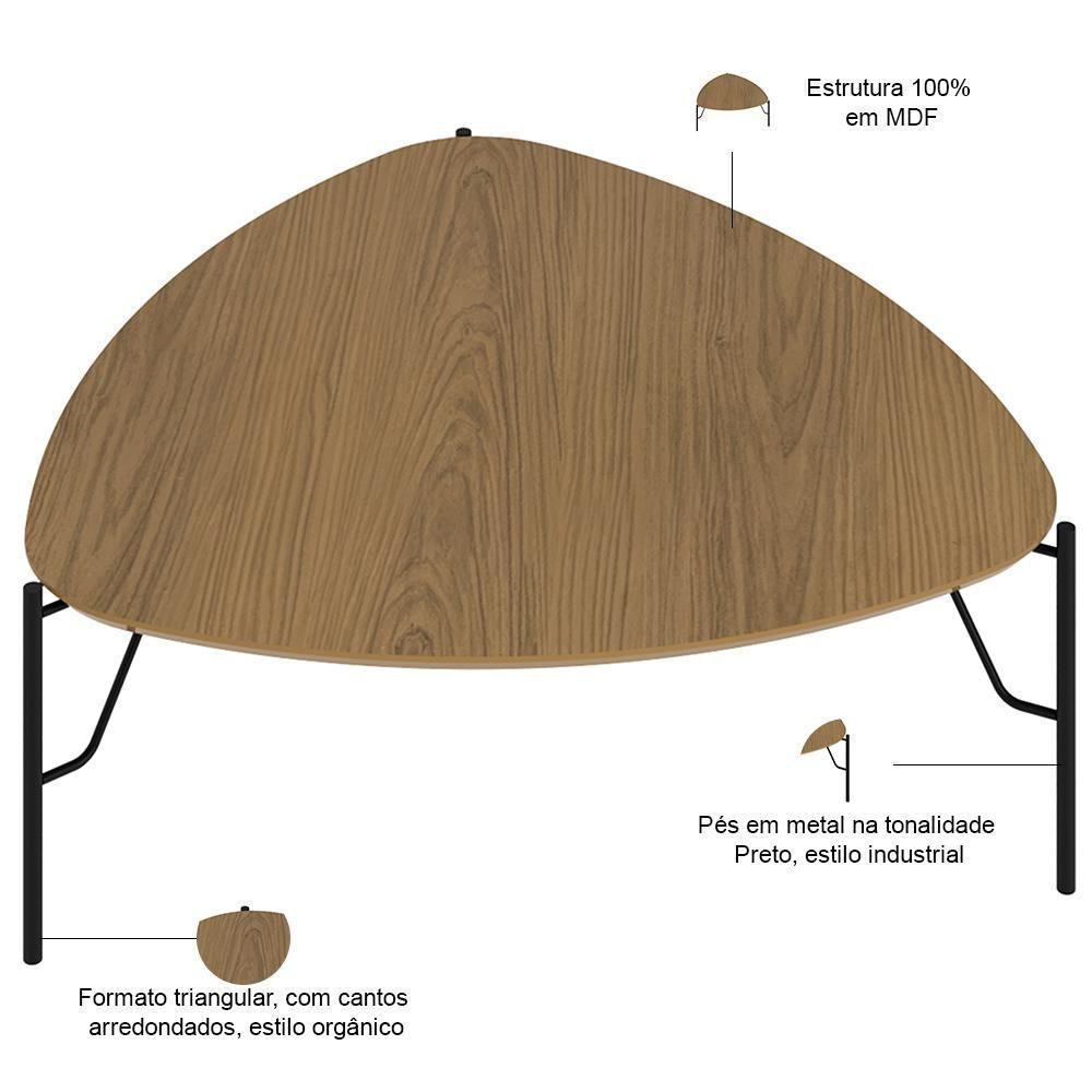 Mesa De Centro Para Sala De Estar Baixa Pés Industrial Preto Alef I03 Louro - Lyam Decor - 3