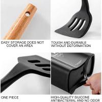 Jogo Kit 12 Peças Utensílios Cozinha Silicone Premium C-cabo Madeira - Preto - 2