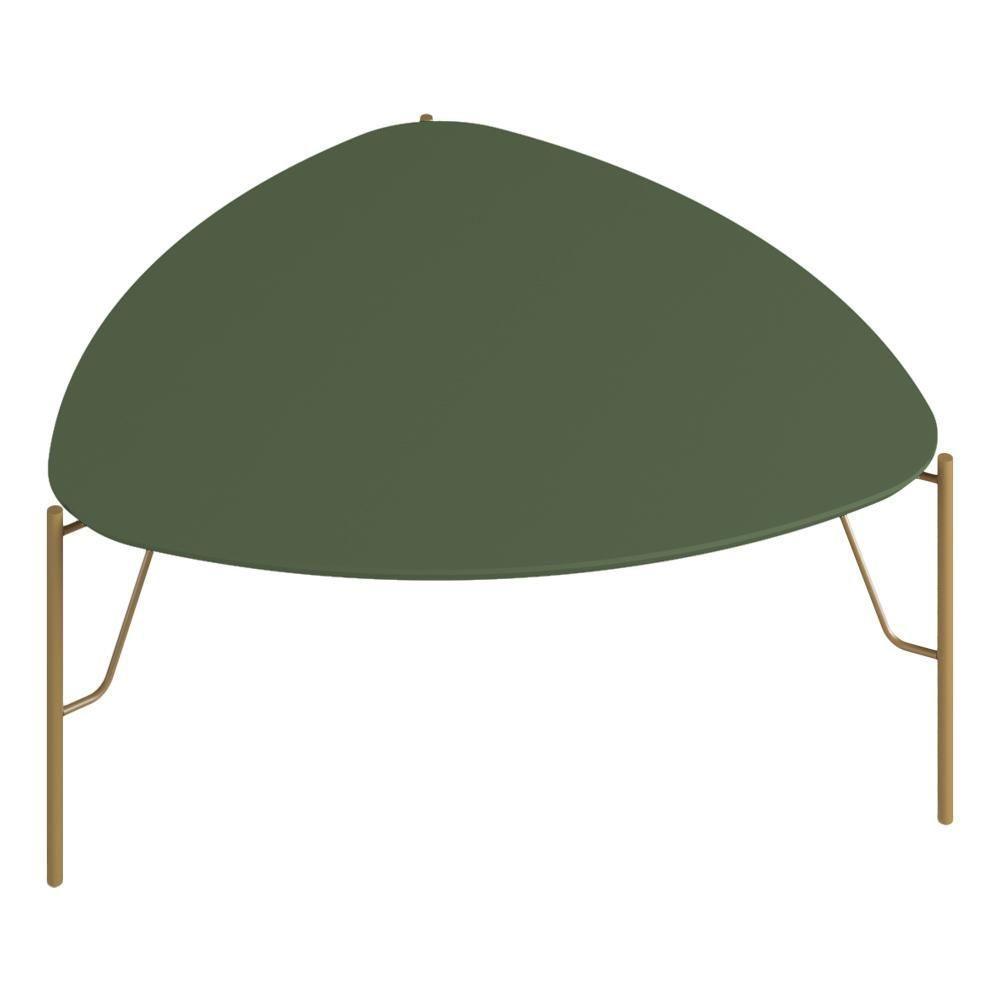 Mesa De Centro Para Sala De Estar Baixa Pés Industrial Dourado Alef I03 Musgo - Lyam Decor - 1