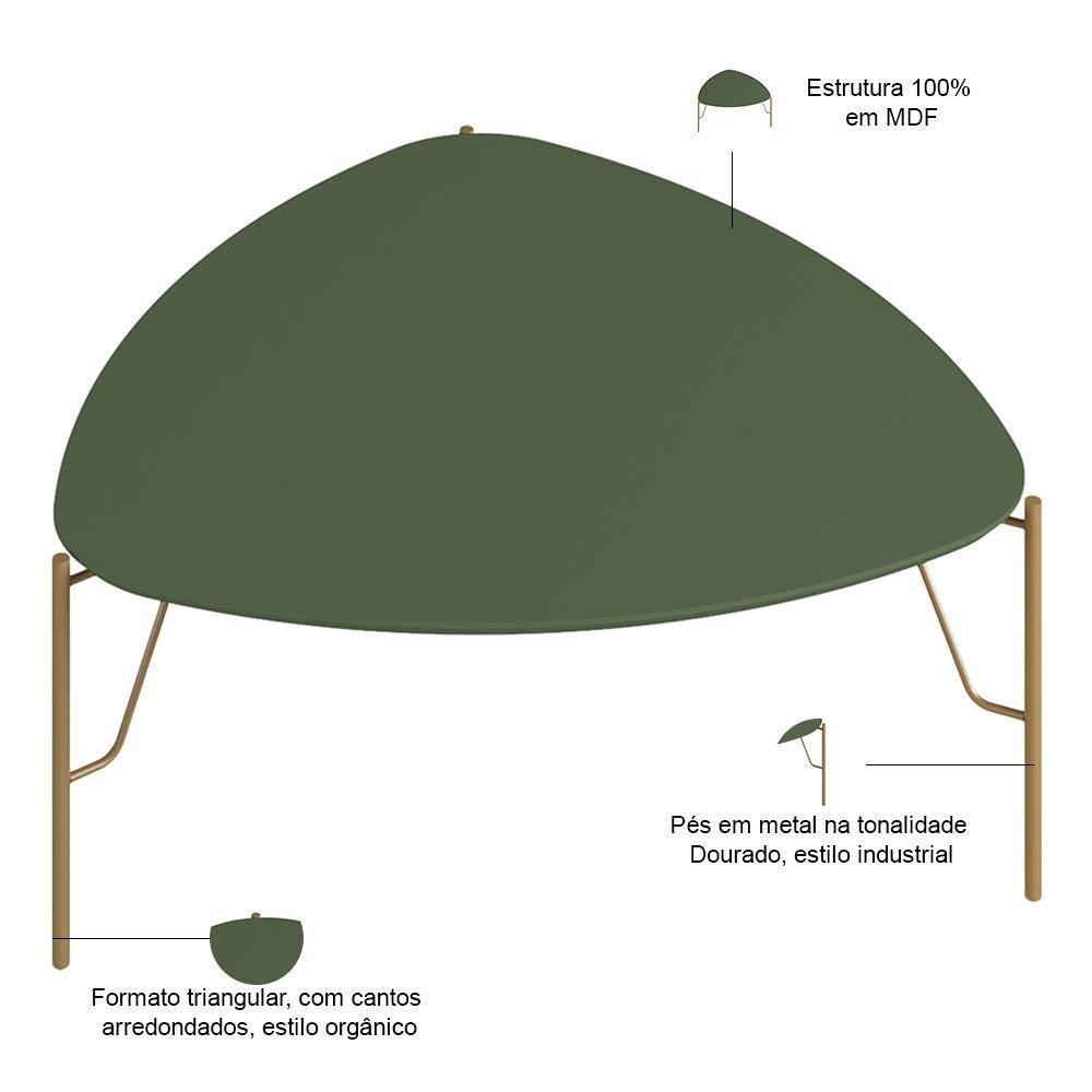 Mesa De Centro Para Sala De Estar Baixa Pés Industrial Dourado Alef I03 Musgo - Lyam Decor - 2