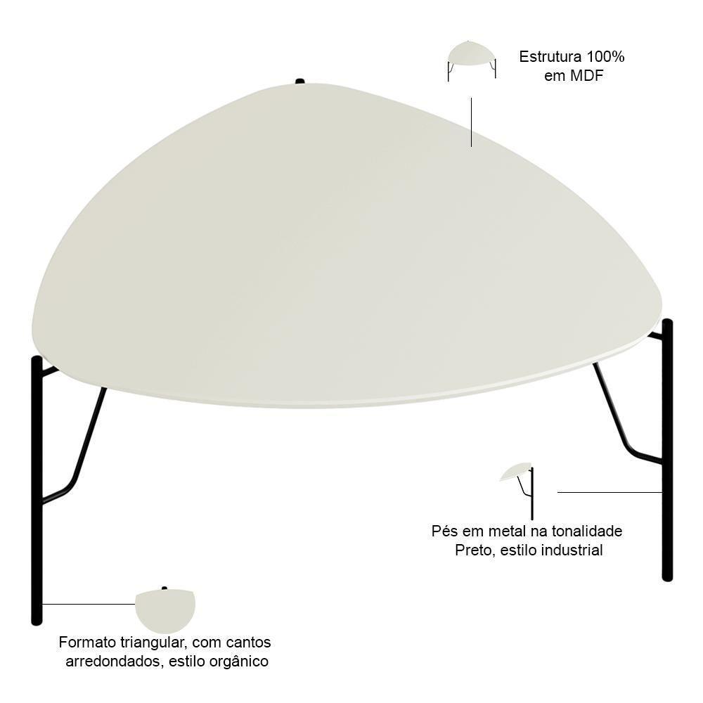 Mesa De Centro Para Sala De Estar Baixa Pés Industrial Preto Alef I03 Luna - Lyam Decor - 3