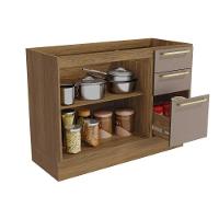 Gabinete P- Pia Cozinha Balcão C- Tampo Botanic M624 C- 3 Gavetas E 2 Portas 120cm Nogueira-fendi-nogueira - Kappesberg