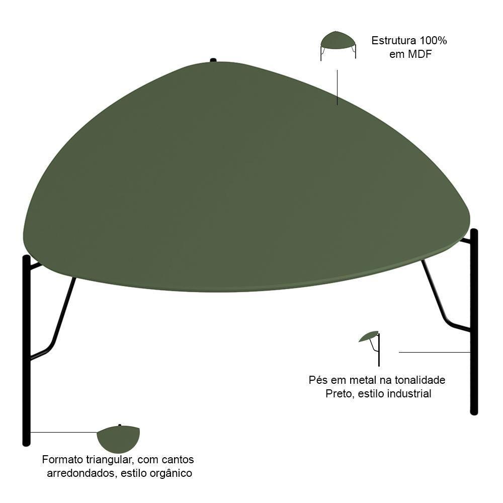 Mesa De Centro Para Sala De Estar Alta Pés Industrial Preto Alef I03 Musgo - Lyam Decor - 2