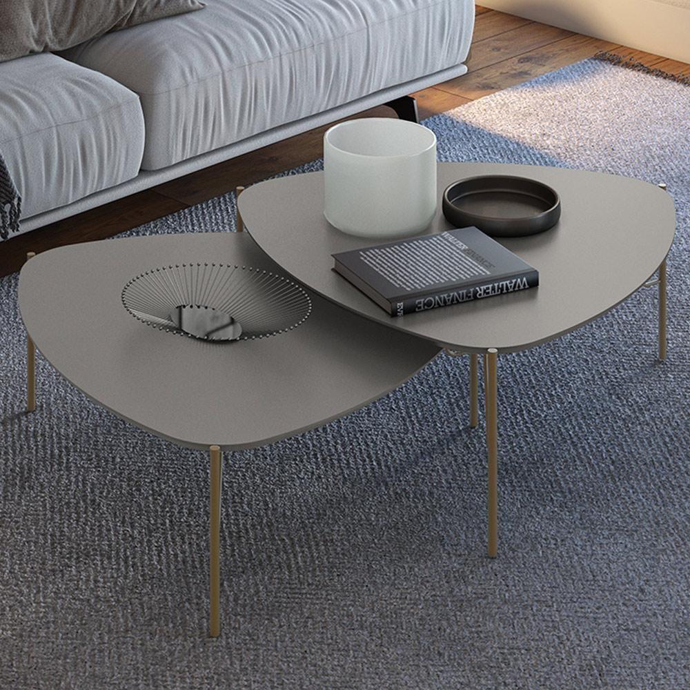 Mesa De Centro Para Sala De Estar Baixa Pés Industrial Dourado Alef I03 Grigio - Lyam Decor - 2