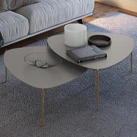 Mesa De Centro Para Sala De Estar Baixa Pés Industrial Dourado Alef I03 Grigio - Lyam Decor - 2