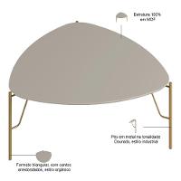 Mesa De Centro Para Sala De Estar Baixa Pés Industrial Dourado Alef I03 Grigio - Lyam Decor - 3