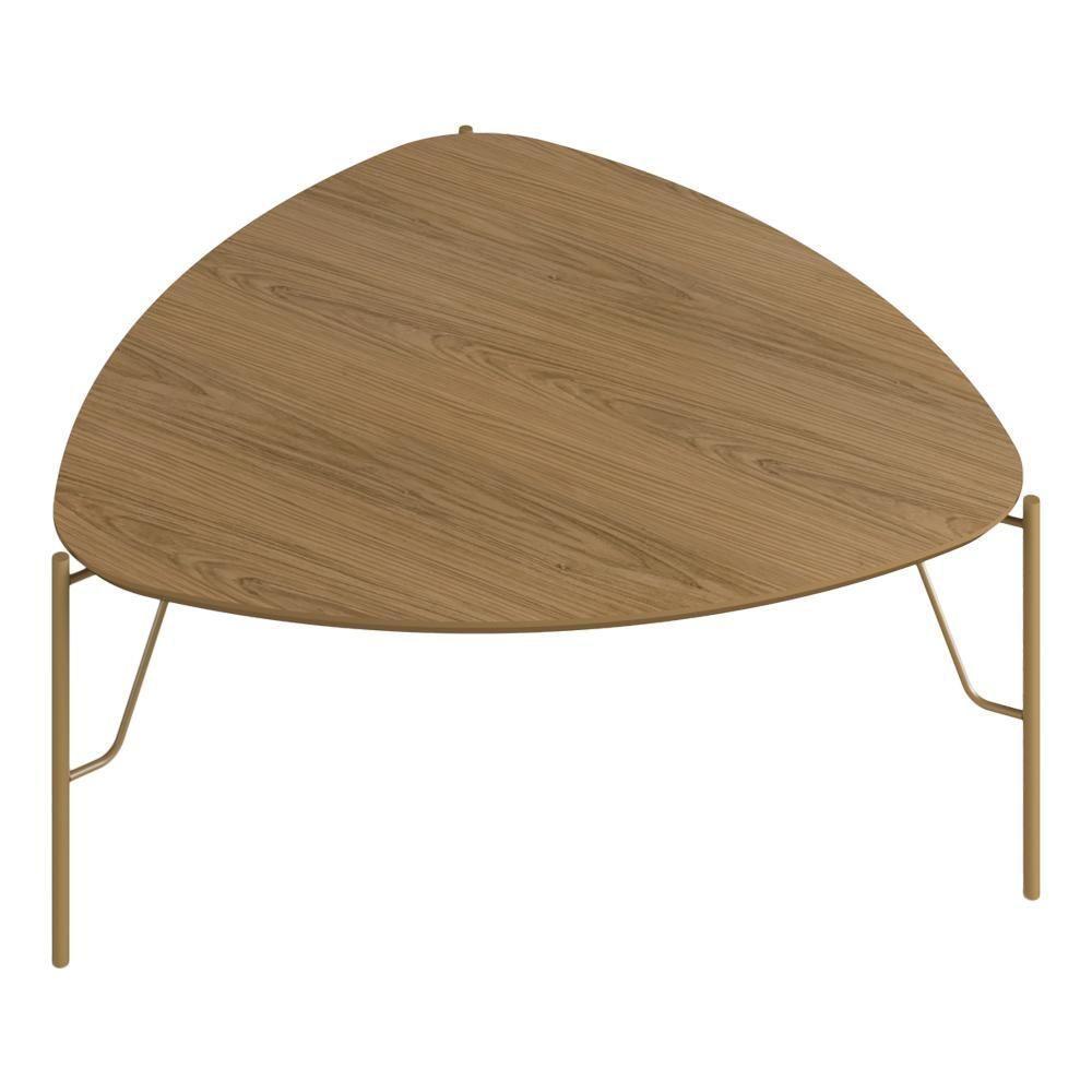 Mesa De Centro Para Sala De Estar Baixa Pés Industrial Dourado Alef I03 Louro - Lyam Decor - 1