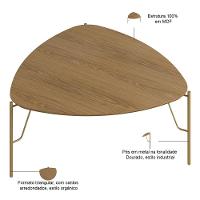 Mesa De Centro Para Sala De Estar Baixa Pés Industrial Dourado Alef I03 Louro - Lyam Decor - 3