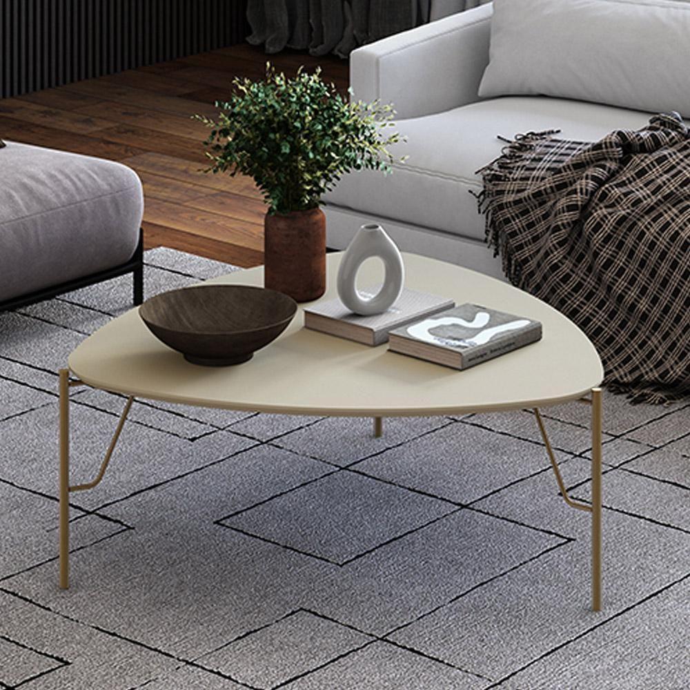 Mesa De Centro Para Sala De Estar Alta Pés Industrial Dourado Alef I03 Luna - Lyam Decor - 2