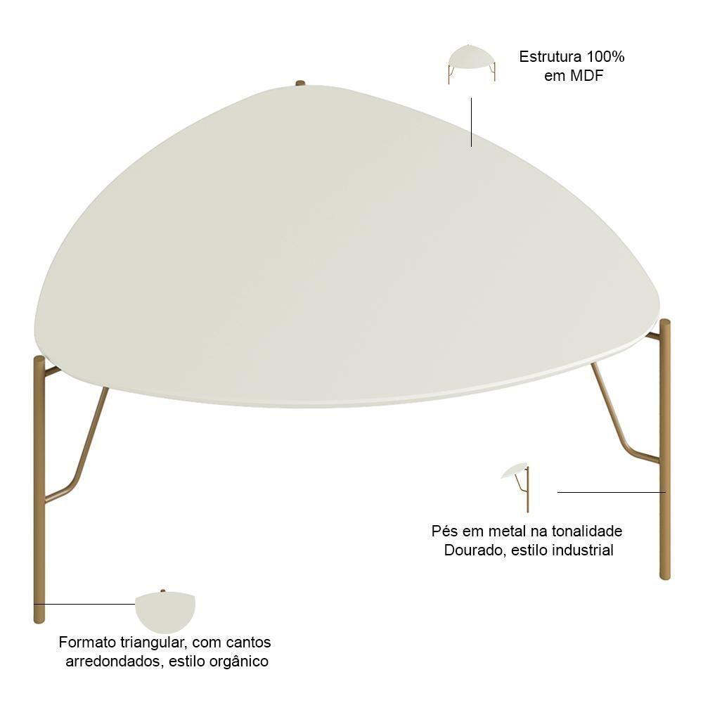 Mesa De Centro Para Sala De Estar Alta Pés Industrial Dourado Alef I03 Luna - Lyam Decor - 3