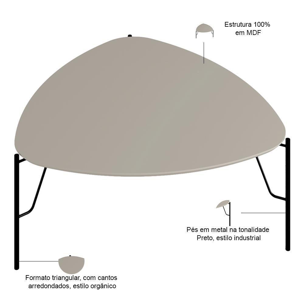 Mesa De Centro Para Sala De Estar Alta Pés Industrial Preto Alef I03 Grigio - Lyam Decor - 2