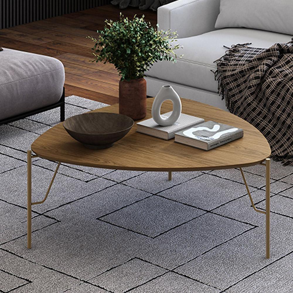 Mesa De Centro Para Sala De Estar Alta Pés Industrial Dourado Alef I03 Louro - Lyam Decor - 2