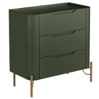 Mesa De Cabeceira Orgânica 3 Gavetas Pés Industrial Dourado Bliss I03 Musgo - Lyam Decor - 1