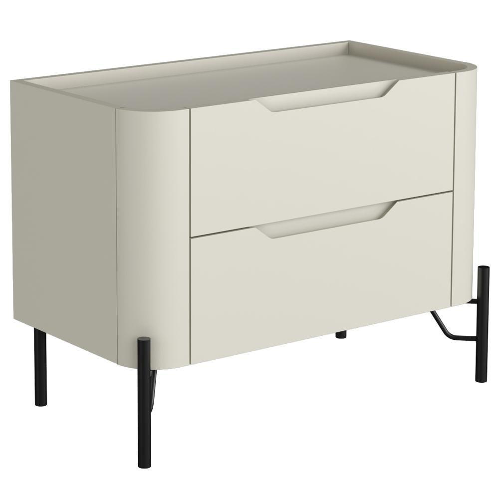 Mesa De Cabeceira Orgânica 2 Gavetas Pés Industrial Preto Bliss I03 Luna - Lyam Decor - 1