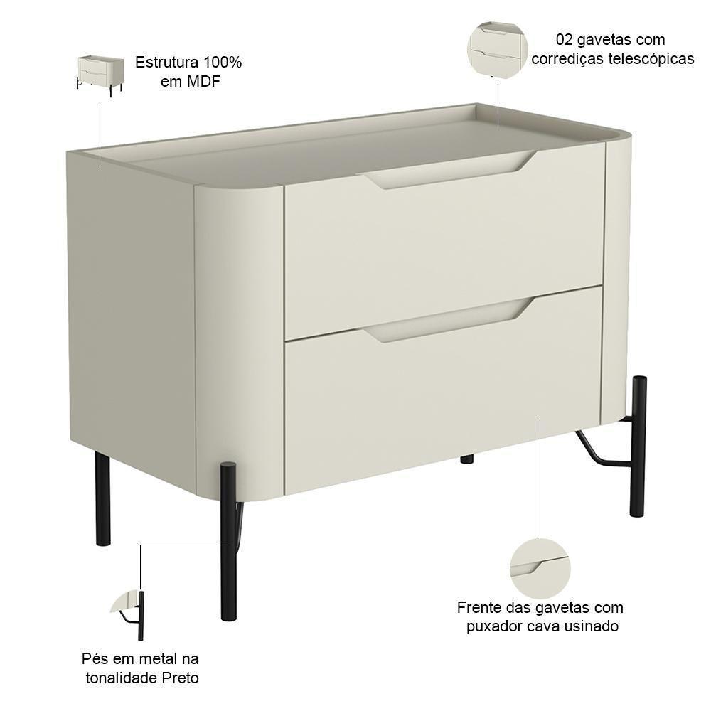 Mesa De Cabeceira Orgânica 2 Gavetas Pés Industrial Preto Bliss I03 Luna - Lyam Decor - 2