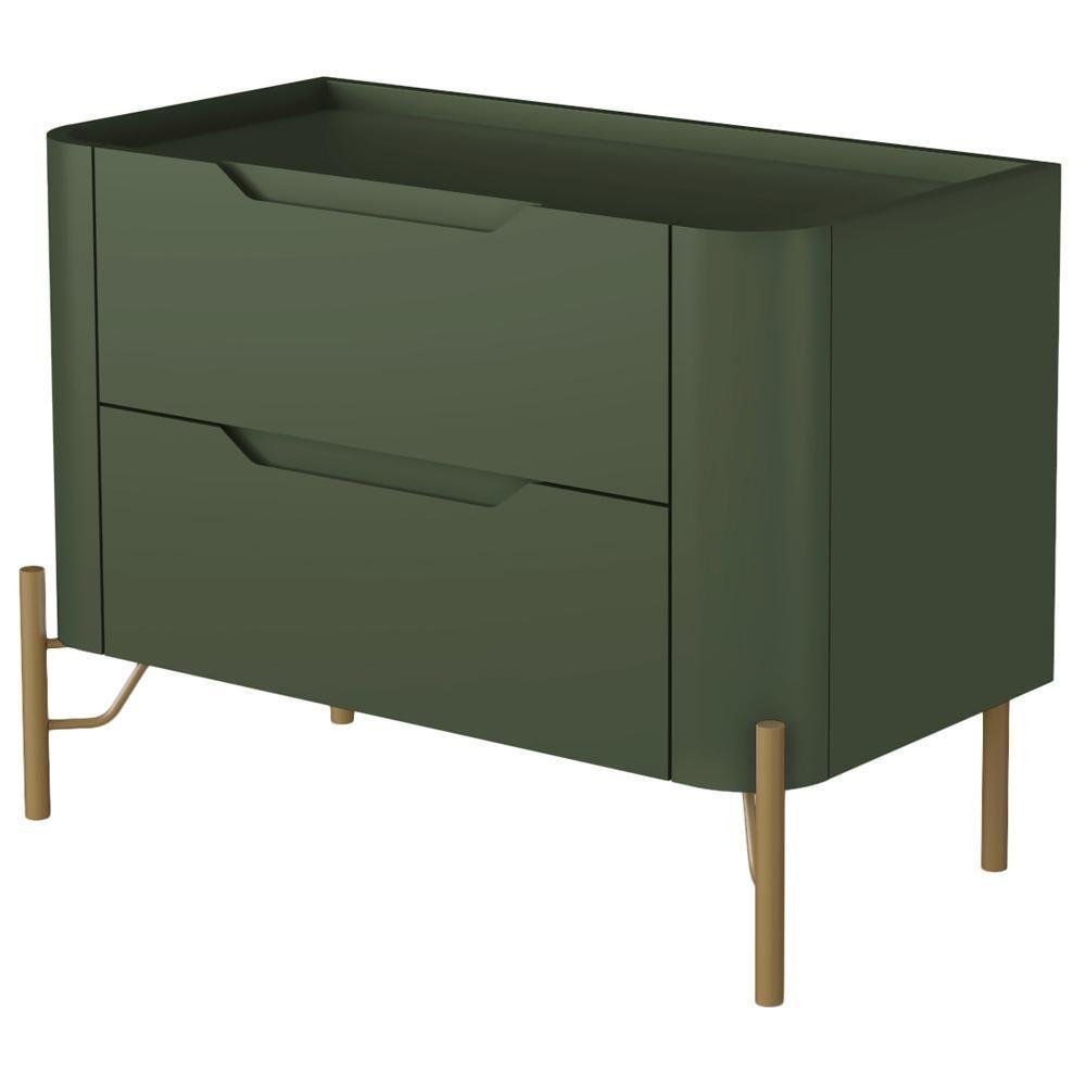 Mesa De Cabeceira Orgânica 2 Gavetas Pés Industrial Dourado Bliss I03 Musgo - Lyam Decor - 4
