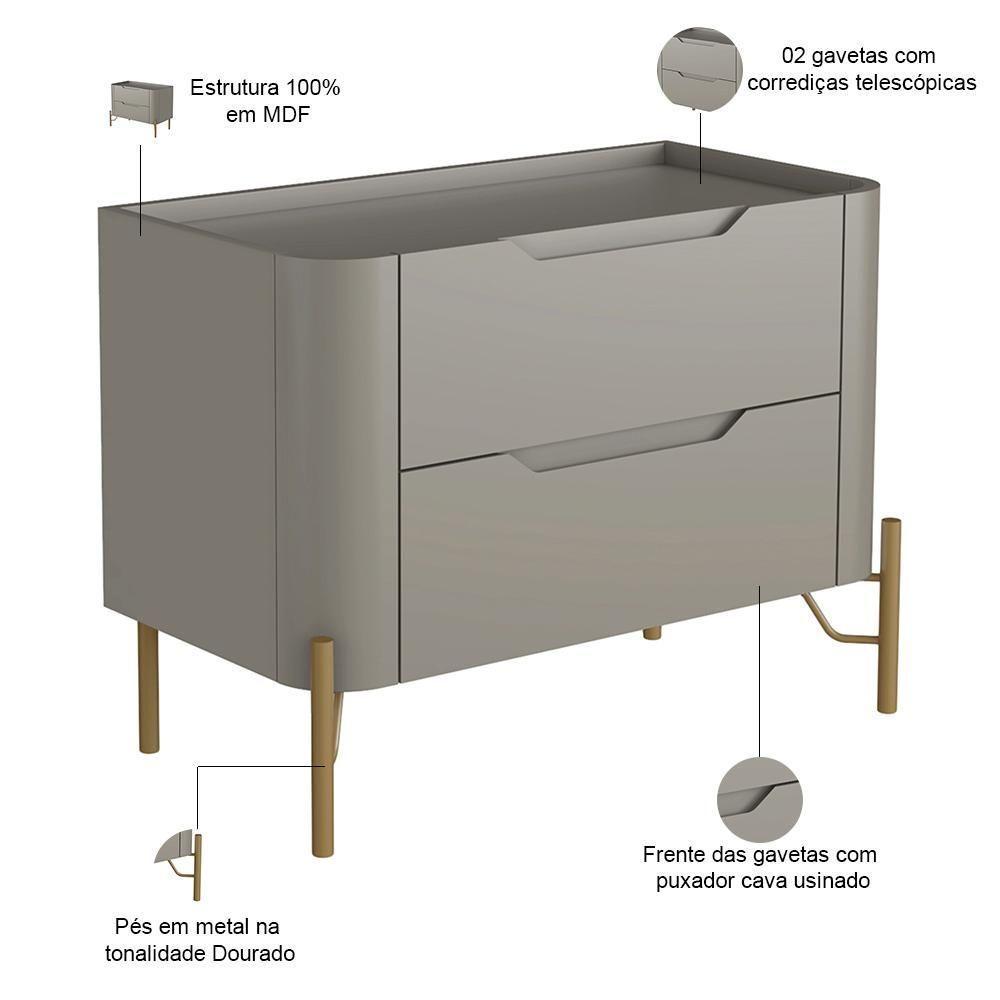 Mesa De Cabeceira Orgânica 2 Gavetas Pés Industrial Dourado Bliss I03 Grigio - Lyam Decor - 2
