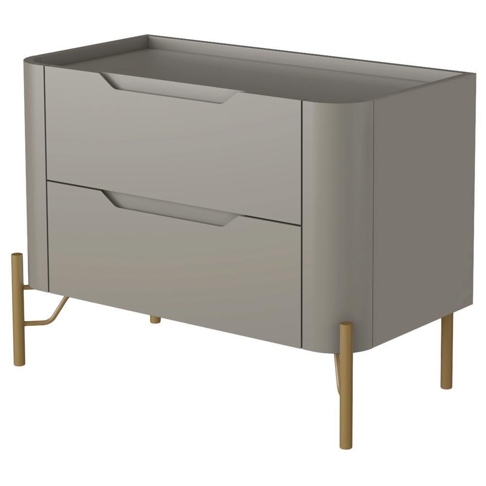 Mesa De Cabeceira Orgânica 2 Gavetas Pés Industrial Dourado Bliss I03 Grigio - Lyam Decor - 6