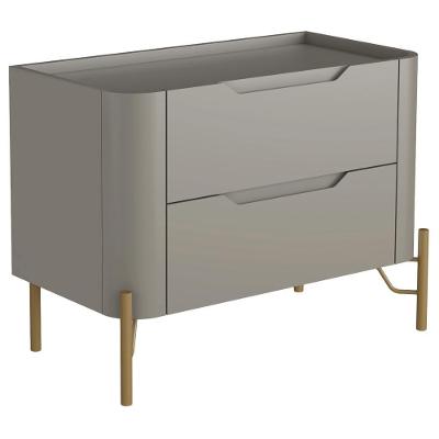 Mesa De Cabeceira Orgânica 2 Gavetas Pés Industrial Dourado Bliss I03 Grigio - Lyam Decor