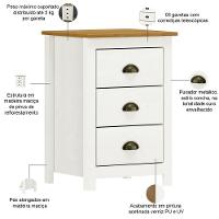 Mesa De Cabeceira 3 Gavetas Madeira Maciça Mazzaro F06 Branco Freijó - Lyam Decor - 3