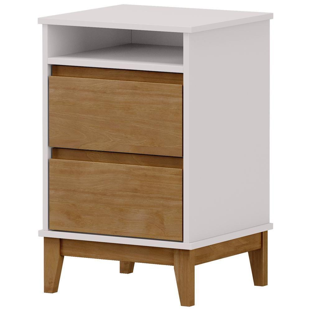 Mesa De Cabeceira 2 Gavetas Pés Retrô Madeira Maciça Cintra F06 Off White Freijó - Lyam Decor - 5