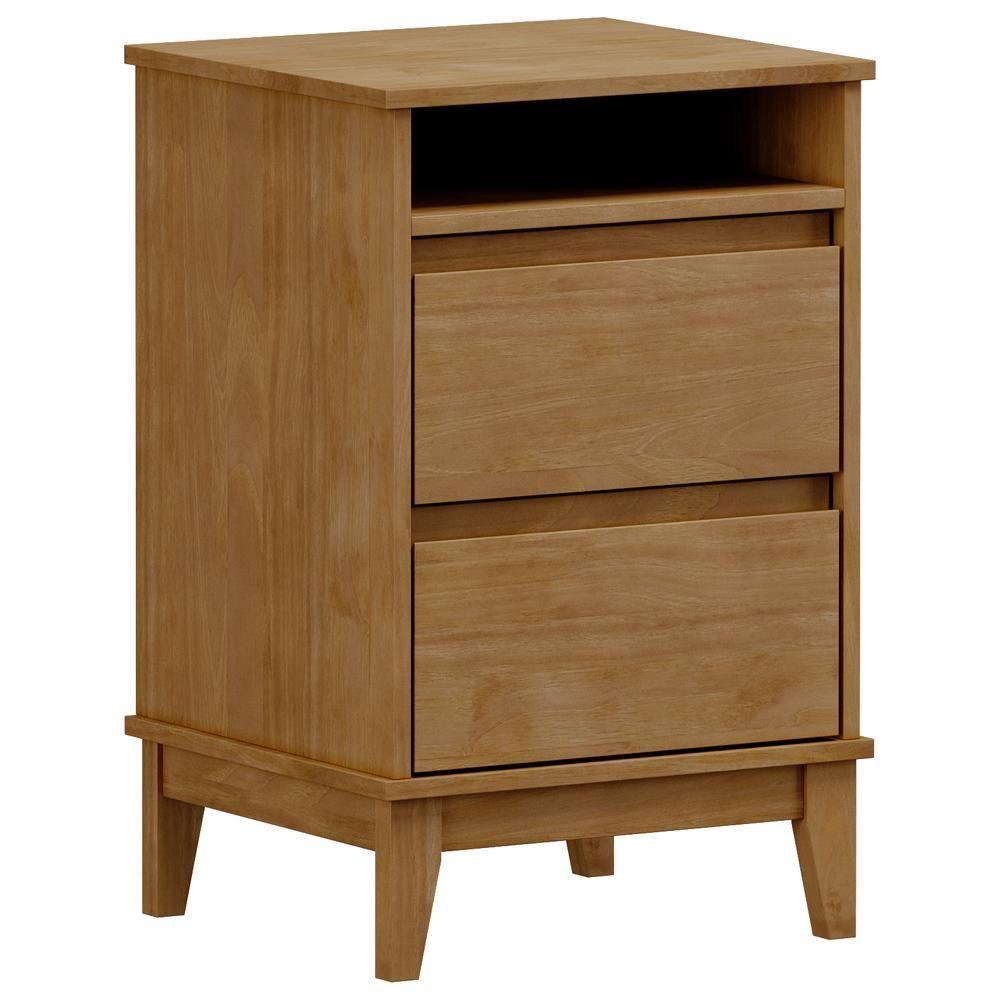 Mesa De Cabeceira 2 Gavetas Pés Retrô Madeira Maciça Cintra F06 Freijó - Lyam Decor - 1