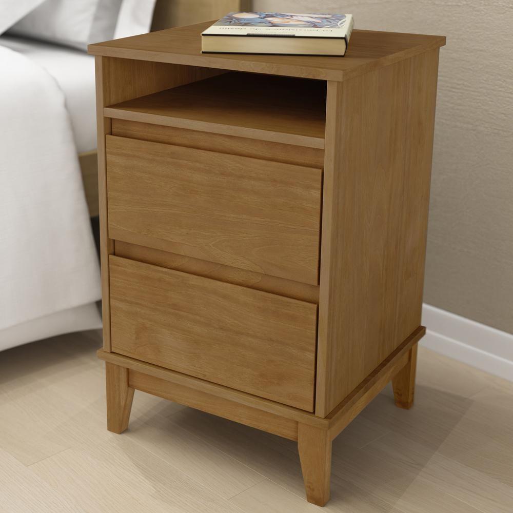 Mesa De Cabeceira 2 Gavetas Pés Retrô Madeira Maciça Cintra F06 Freijó - Lyam Decor - 2