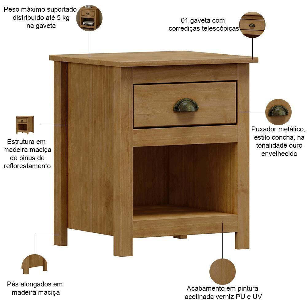 Mesa De Cabeceira 1 Gaveta Madeira Maciça Mazzaro F06 Freijó - Lyam Decor - 4
