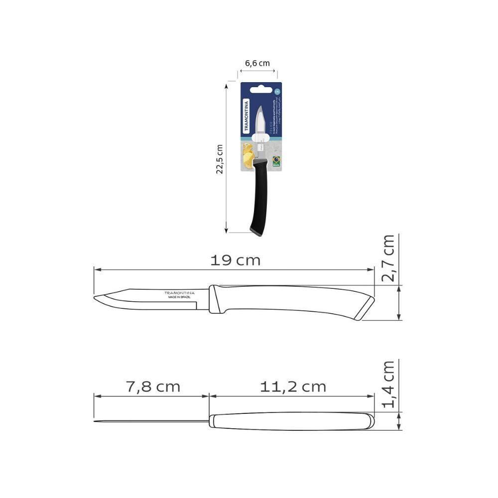 Faca Para Legumes E Frutas Tramontina Felice Com Lamina De Aco Inox E Cabo Em Polipropileno Preto 3 Polegada - 10