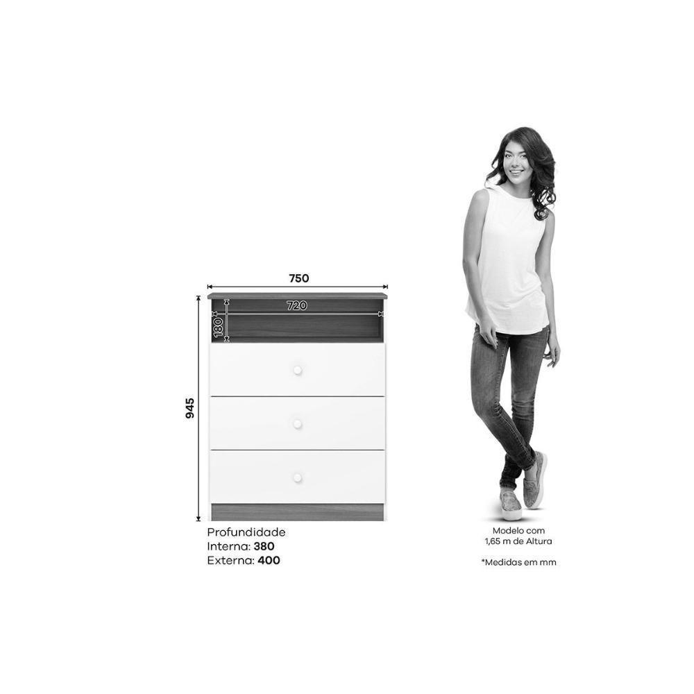 Cômoda Solteiro Magia C- 3 Gavetas Branco-jequitiba - Henn - 3