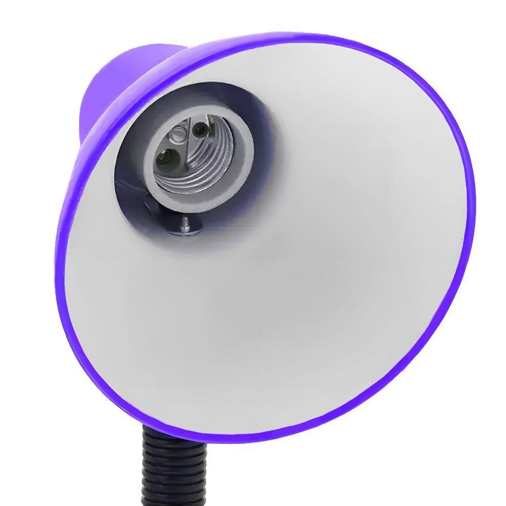 Luminária De Mesa Com Presilha Articulada Roxo Entrada E27 Bivolt Para Escritório - 3