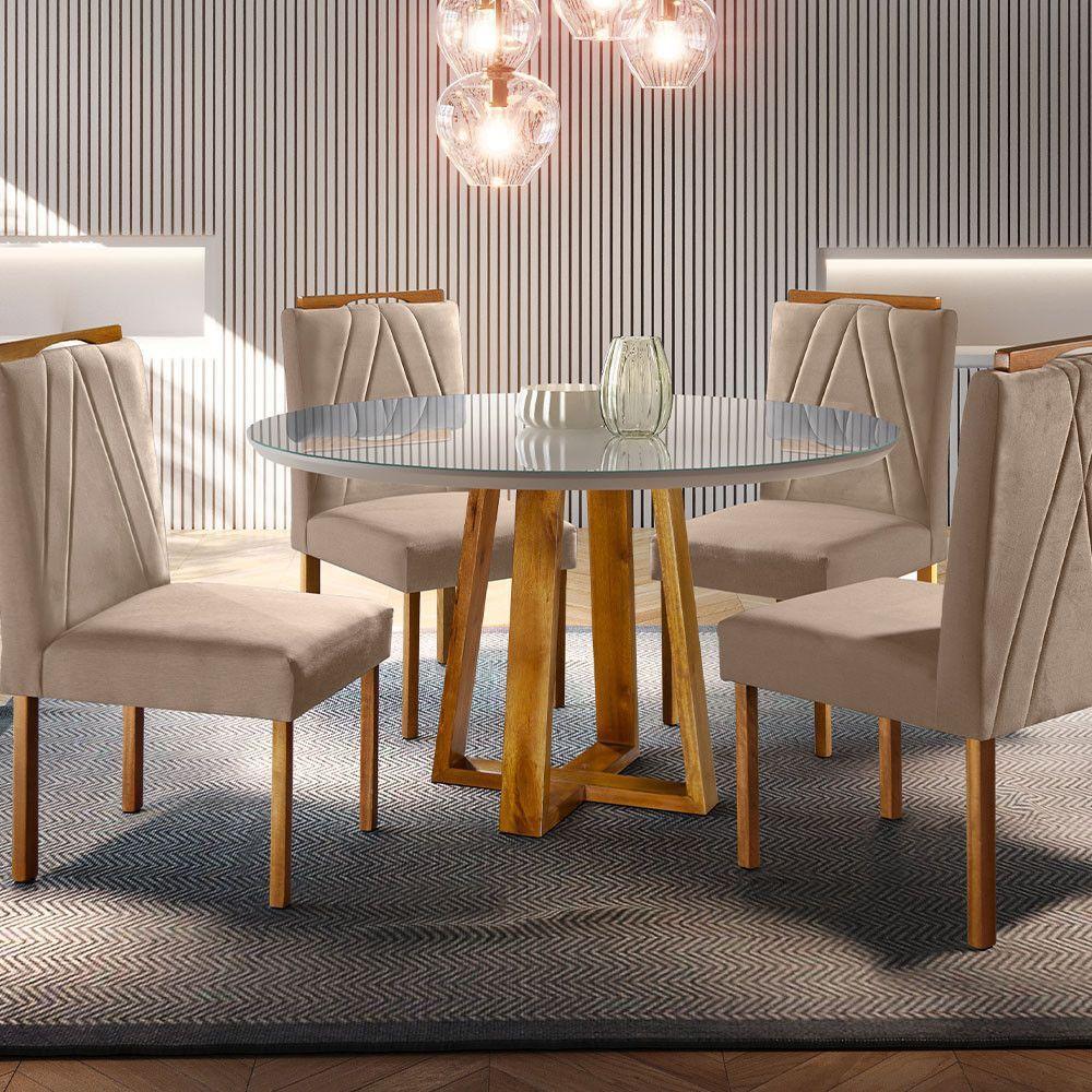 Sala De Jantar Natalle Mesa E 4 Cadeiras Móveis Mundial Mel-off-white-bege - 1