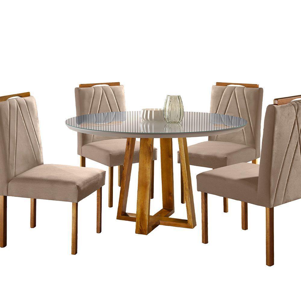 Sala De Jantar Natalle Mesa E 4 Cadeiras Móveis Mundial Mel-off-white-bege - 2
